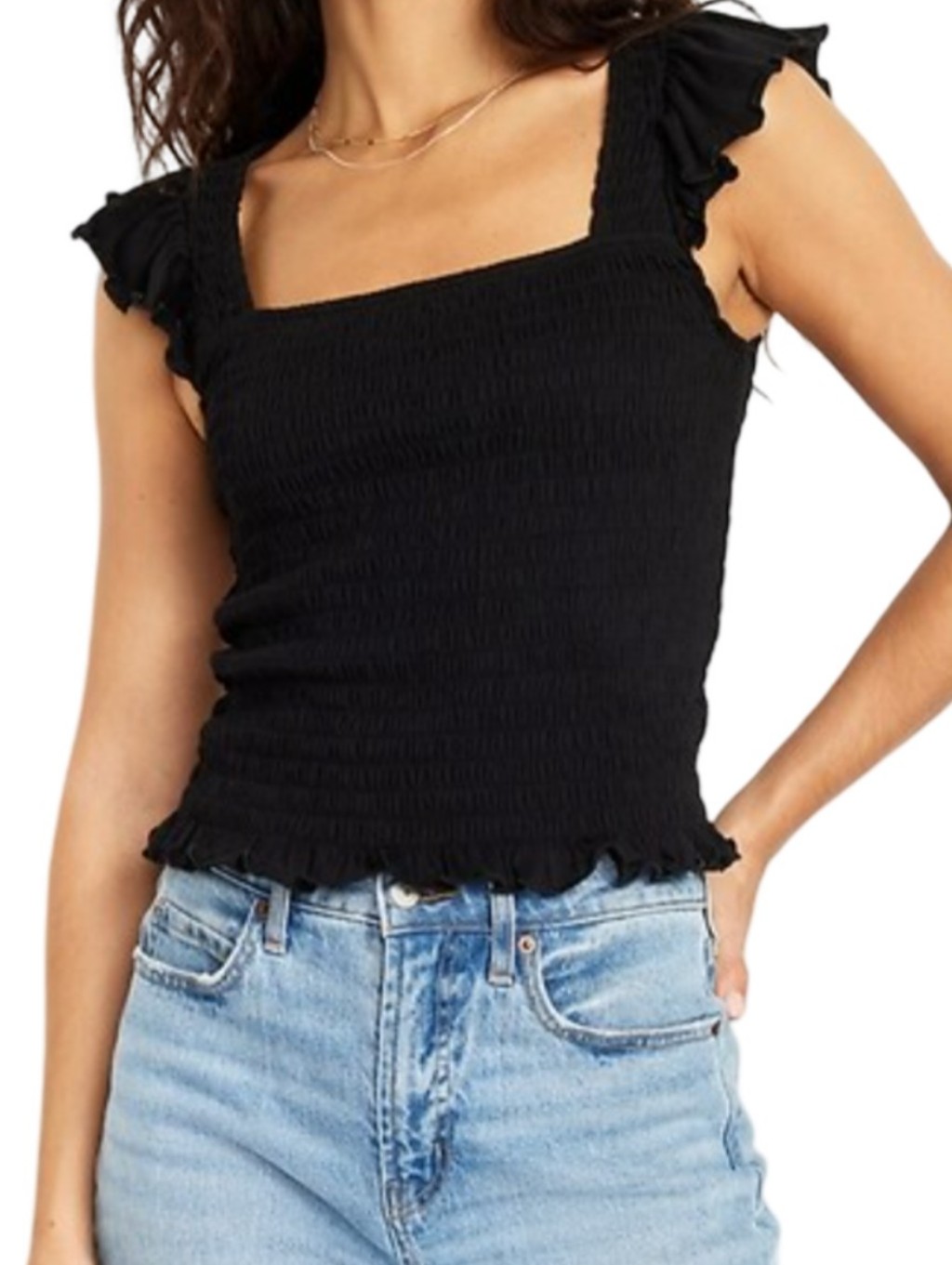 Old Navy | Black Smocked Square-Neck Ruffle Sleeve Top | Summer | Chic | Casual